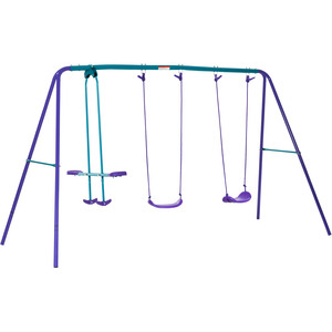 Outsunny Metal Height Adjustable Swings and Seesaw - Purple by Outsunny