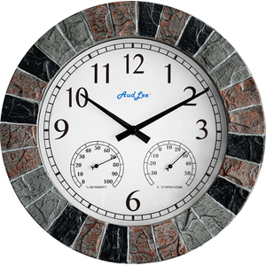 Faux Slate Thermometer and Hygrometer Clock - Grey/Red/Black Frame Color by Audlee