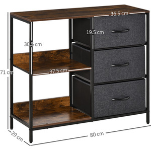 HOMCOM Storage Cabinet 3 Drawer Chest Dresser Tower with 2 Shelves - Brown and black by HOMCOM