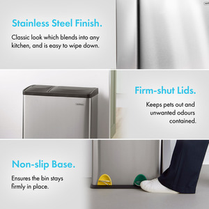 Kitchen Bin with Double Recycling Compartments - Silver by VonHaus