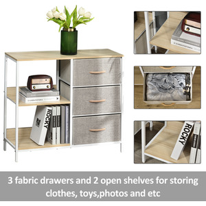 HOMCOM Storage Cabinet 3 Drawer Chest Dresser Tower with 2 Shelves - White, beige and brown by HOMCOM