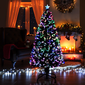 HOMCOM 5FT Pre-Lit Fiber Optic Christmas Tree - Green by HOMCOM