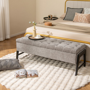 Modern Chenille Storage Bench - Grey by Costway