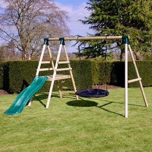 Wooden Swing Set with Slide by Rebo