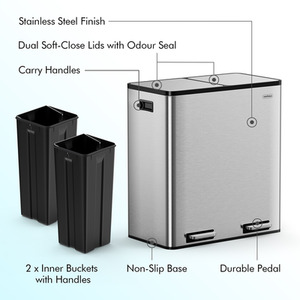 2 Compartment Stainless Steel Recycling Pedal Bin - Silver by VonHaus