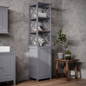 Freestanding Wooden Bathroom Tall Cabinet - Grey by Livingandhome