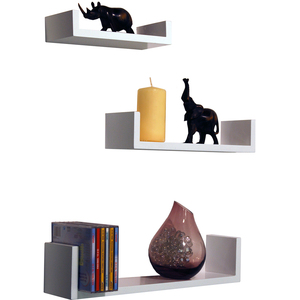 Wall Mounted Floating Gloss Display Storage Shelves - Set of 3 - White - White by Watsons