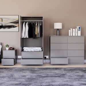 Denver Bedroom Set (2 Drawer Bedside, 8 Drawer Chest, 2 Door 2 Drawer Wardrobe) by Vida Designs