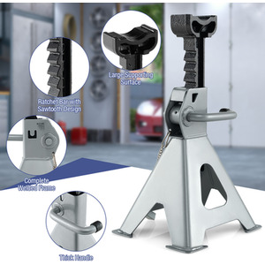 2 Tons Heavy-duty Steel High Lift Jack Stands - Grey by Costway