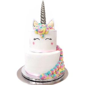 Large Unicorn Cake Decoration With 1 horn, 2 ears and 2 eyelashes - Silver by Haven