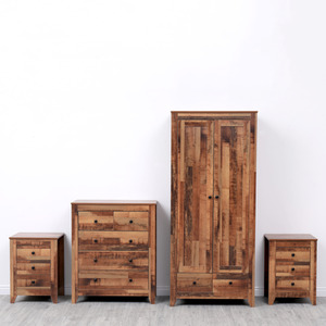 HMD Wooden Bedroom Sets - Rutic Brown / 2 Table and 1 chest and 1 wardrobe by HMD Furniture