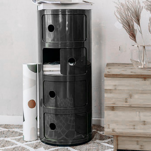 Round Beside Table Filling Cabinet Chest Unit Stockable - Black / 4 by Livingandhome