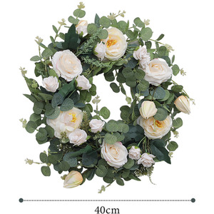 Ratten Artificial Wreath Front Door Wall Decor - White by Livingandhome