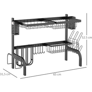 HOMCOM Space Saving 2 Tier Over The Sink Dish Drainer Rack - Black / 31.5cm / 65cm by HOMCOM