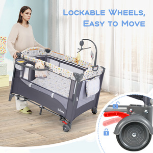 6-in-1 Baby Bed Travel Cot - Grey by Costway