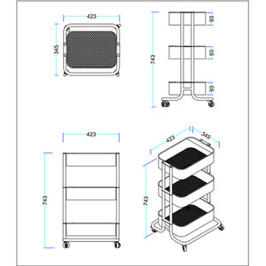 3 Tier Trolley - Matte Black