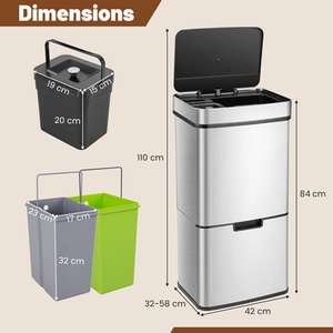 72L Stainless Steel Trash Can - Silver by Costway