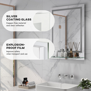 kleankin Dimmable LED Bathroom Mirror with Shelf Touch Switch Hardwired - Clear / Tempered Glass Glass by kleankin