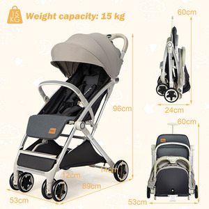 One-Hand Folding Compact Stroller - Grey by Costway