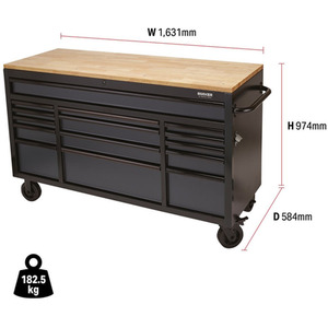 Draper Bunker Roller Workstation with Workbench - Grey / Workbench Roller Tool Cabinet 15 Drawer by Draper