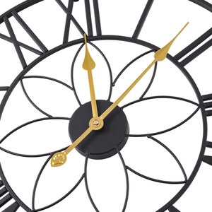 24 Inch Classic Metal Decorative Non-Ticking Wall Clock - Black + Gold by Livingandhome