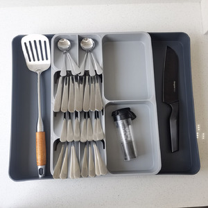 Cutlery Organiser Utensil Storage Adjustable Inserted Drawer Tray - Grey by Livingandhome