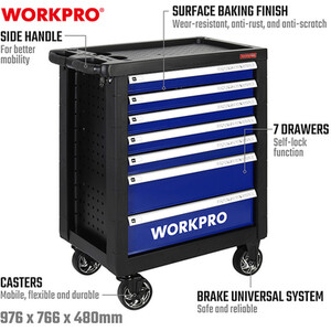 Workpro 7 Drawer Tool Roller Cabinet on Wheels - Black by Workpro