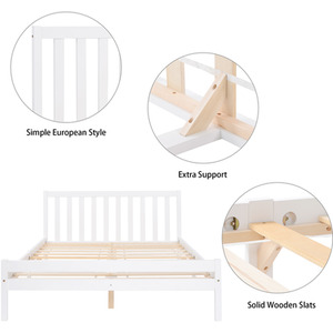 Solid Wooden Bed Frame for Adults Kids - White / 94cm by Abrihome