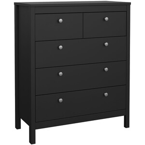 Madrid 3 Piece Bedroom Set - Matt Black / 1 x 2-drawer bedside table, 1 x 5-drawer chest of drawers and 1 x 3-door wardrobe
