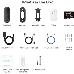 Reolink 2K Plus WiFi Smart AI Doorbell and Chime with 64GB MicroSD - Black/White by Reolink