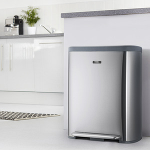 60L Dual Compartment Recycle Pedal Bin - Silver by Cooks Professional