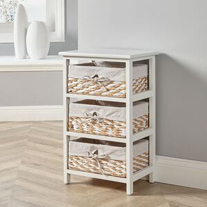 Home Source Norfolk 3 Wicker Basket Drawer Chest Storage Unit - White - White by Home Source