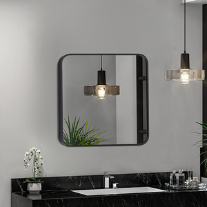 Square Bathroom Mirror with Rounded Corner - Black / 40cm by Livingandhome