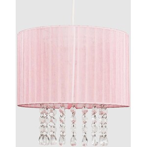 Modern Pink Voile Ribbon Wrapped Pendant Shade With Acrylic Droplets - Pink by ValueLights