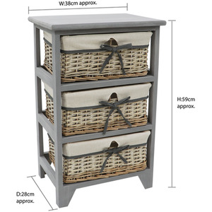 JVL Sherborne 3 Drawer Willow Storage Unit - Grey by JVL