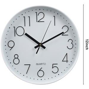 12-Inch Non-Ticking Battery-Operated Wall Clock - White by Livingandhome