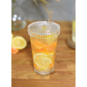 Glass Cup with Lid and Straw - Clear