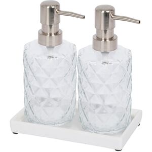 2pc Prism Glass Soap Dispenser Set with Ceramic Tray - 330ml - Clear by Harbour Housewares