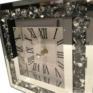 Crushed Diamond Silver Square Wall Clock Roman Numbers - Silver by DEENZ