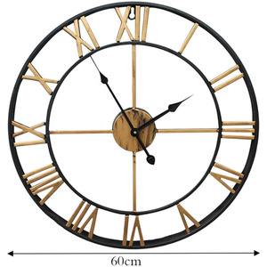 Large Vintage Roman Numeral Metal Wall Clock - Gold by Livingandhome