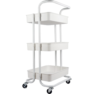 Storage Trolley On Wheels 3 Tier Basket Organiser Cart - White by HyFive