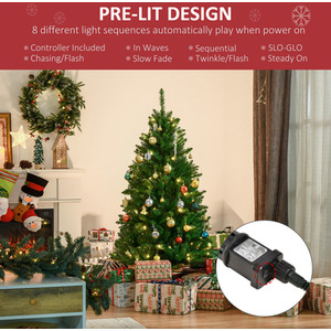 HOMCOM Prelit Artificial Christmas Tree with Warm White Lights - Green / 5ft by HOMCOM