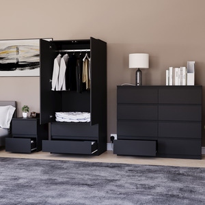 Denver Bedroom Set (2 Drawer Bedside, 8 Drawer Chest, 2 Door 2 Drawer Wardrobe) by Vida Designs