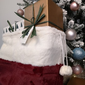 Christmas Present Sack with Faux Fur Trim and Pom Poms - Red by Samuel Alexander