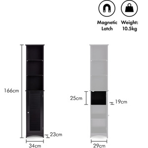 Shrewsbury Tall Bathroom Cabinet with Shutter Style Door - Black by VonHaus