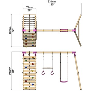 Wooden Double Swing Set with Trapeze Bar and Climbing Wall - Savannah by Rebo