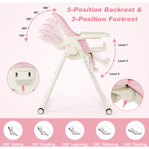 4-in-1 Baby High Chair Foldable Feeding Chair - Pink by Costway