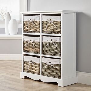 Home Source Lichfield 6 Willow Basket Drawer Chest Storage Unit - White by Home Source