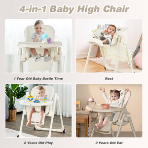 4-in-1 Baby High Chair Foldable Feeding Chair - White by Costway