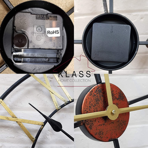 Silent Open Face Large Wall Clock - Black & Gold - Black And Gold by Klass Home Collection